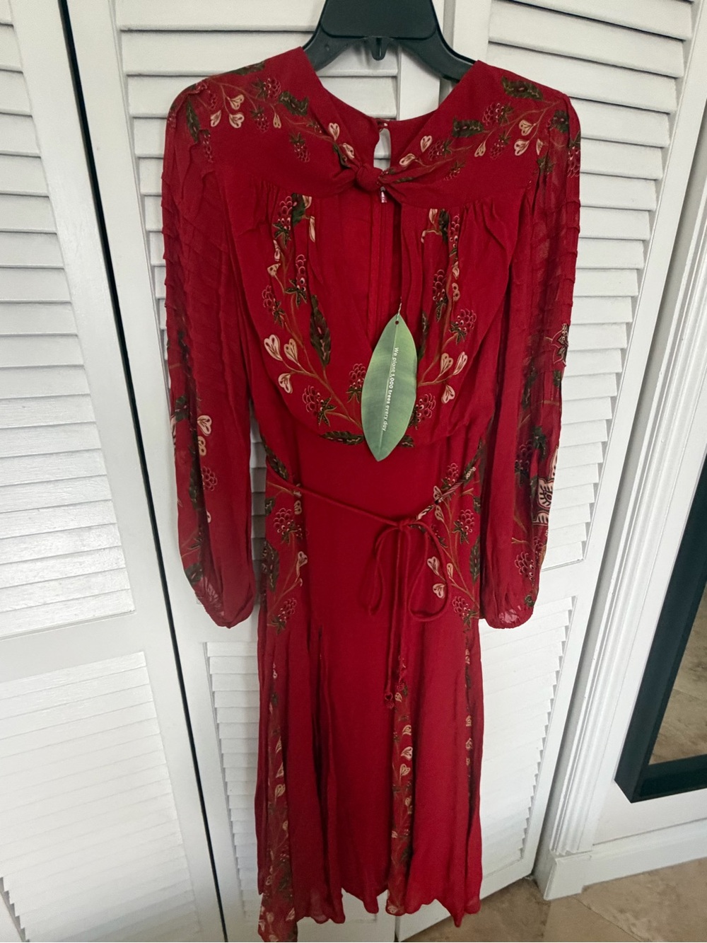 NWT FARM RIO Red Berry Garden Belted Long Sleeve Pleated Maxi Dress S orig. $380